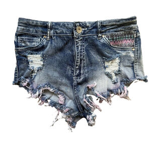 Bonage Trendy Frayed Hem Jean Booty Shorts Size L Distressed Boho Western Indie